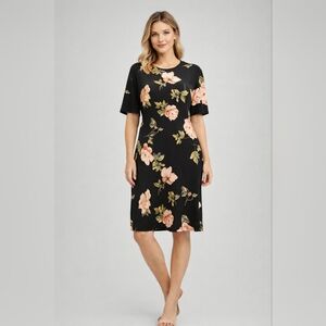 Alexandra + Oak Black Floral Shift Dress Size L #1008